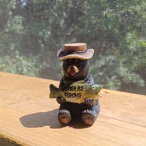Charming Bear Figurine with Hat - Black and Brown